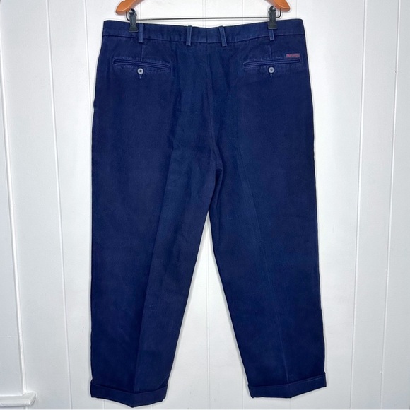 Vintage Burberry Thick Heavy Cotton Navy Pleated Trousers Pants - Picture 12 of 12